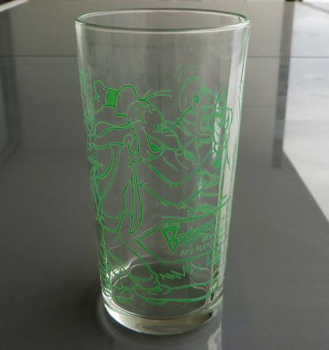 Barnes Honey Disney Glass - Goofey & Jiminy - morpeth antique centre hunter valley swanky swig glass jiminy cricket goofey disney 1950's retro collectable condiment jar Kraft ETA Sanitarium Cottee's