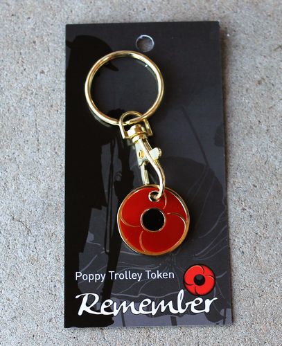 morpeth gift gallery antique centre hunter valley red poppy key chain trolley token remembrance WWI WWII world war one two ANZAC
