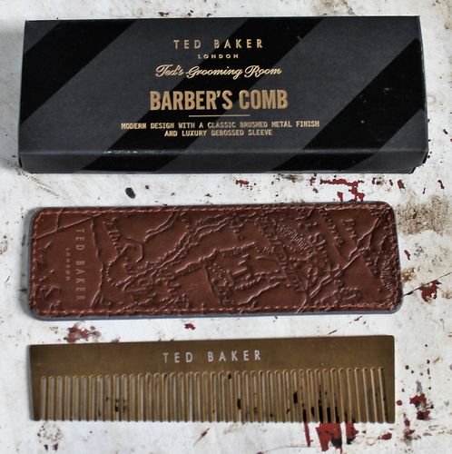 morpeth gift gallery hunter valley ted baker london fashion accessory grooming room shaving barber's beard comb and sleeve pouch brushed metal