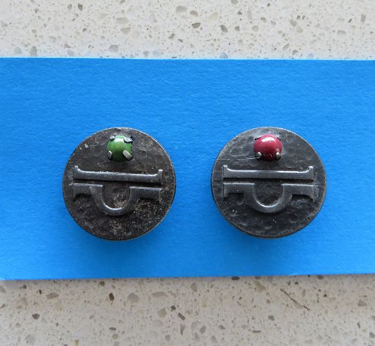 German Badge Duo - October Zodiac - morpeth anrtique centre hunter valley german world war two II WHW winterhilfswerk charity campaign relief tinnie badge third reich