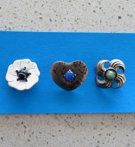 German Badge Trio - Heart & Flowers - morpeth anrtique centre hunter valley german world war two II WHW winterhilfswerk charity campaign relief tinnie badge third reich