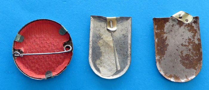 German Badge Trio - VDA - morpeth antique centre hunter valley german badge tinnie whw winter charity relief winterhilfswerk shields third reich town city coat of arms vda cultural organisation