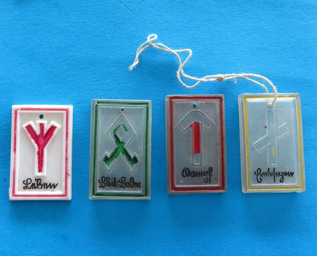 German Token Set - Nordic Runes - morpeth antique centre hunter valleywildflower german third reich winter charity relief badge amber baltic tinnie donation pin token plastic glass zodiac timber pottery metal