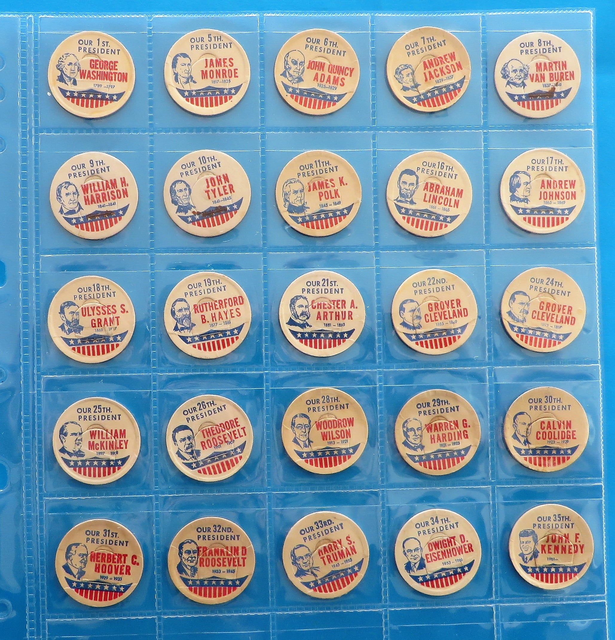 Milk Bottle Cap Set - American Presidents - morpeth antique centre hunter valley milk bottle cap top american australian POG Pogs children's game dairy glass presidents collectable
