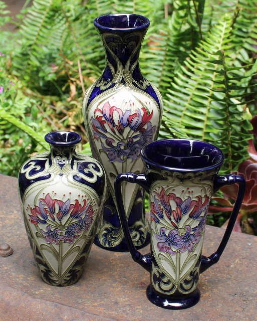 Moorcroft 'Sweet Amarylis' Vase Trio - morpeth antique centre hunter valley moorcroft pottery vase trio