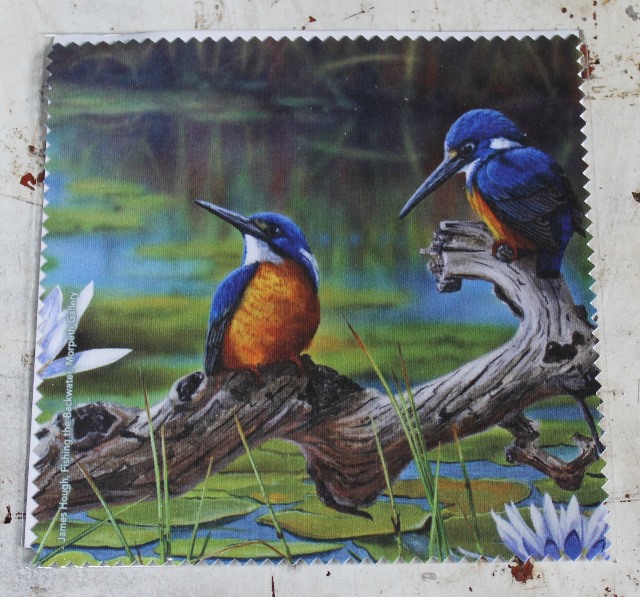 Cleaning Cloth - Kingfishers - morpeth gift gallery hunter valley micro fibre cleaning cloth lens reading glasses camera discs computer screen watches keyboards james hough kingfishers azure fishing the backwater australian native bird
