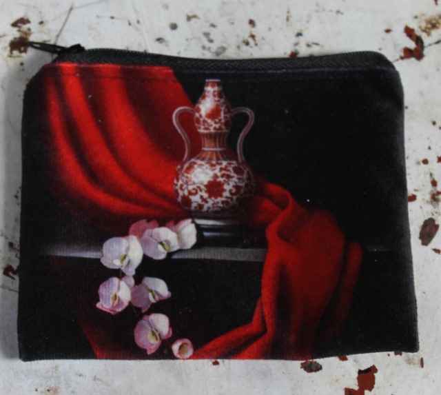 Zip Purse - Oriental Vase - morpeth gift gallery hunter valley zip zippered purse coins toiletries make-up keys pippa chapman red dynasty oriental vase orchid flower