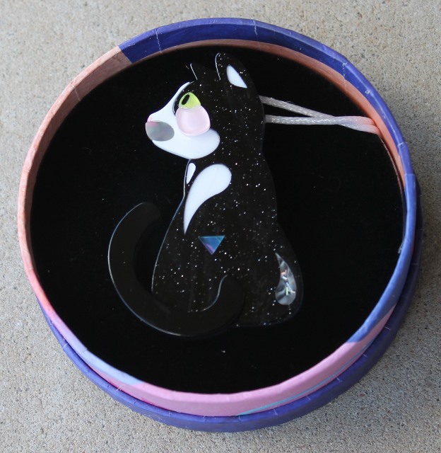 Erstwilder Brooch - Meow Meow - morpeth antique centre hunter valley erstwilder earrings necklace brooch mini cardigan clips australian native bird animal designer pete cromer old technology meow cat black white