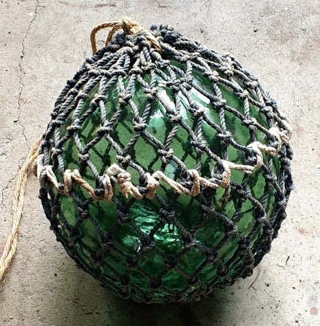 Vintage Fishing Float 12inch (Grey Net) - morpeth antique centre hunter valley twelve inch fishing float synthetic net hokkaido region northern japan glass