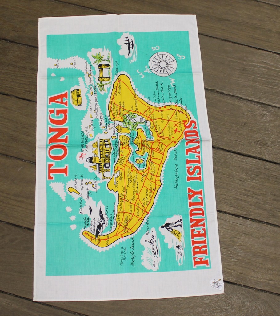 Teatowel - Tonga - morpeth antique centre hunter valley linen cotton blend tea towel teatowel vintage road trip new holiday destination australian town big icon native bird animal flora fauna wild flowers beach coast rural outback souvenier international destination landmark city region tonga friendly islands