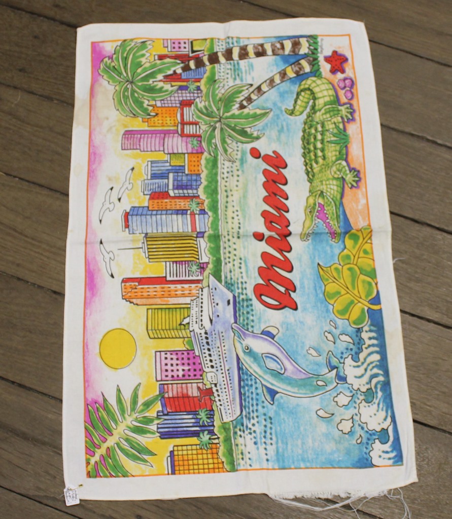 Teatowel - Miami, USA - morpeth antique centre hunter valley linen cotton blend tea towel teatowel vintage road trip new holiday destination australian town big icon native bird animal flora fauna wild flowers beach coast rural outback souvenier international destination landmark city region miami florida usa united states cruise city