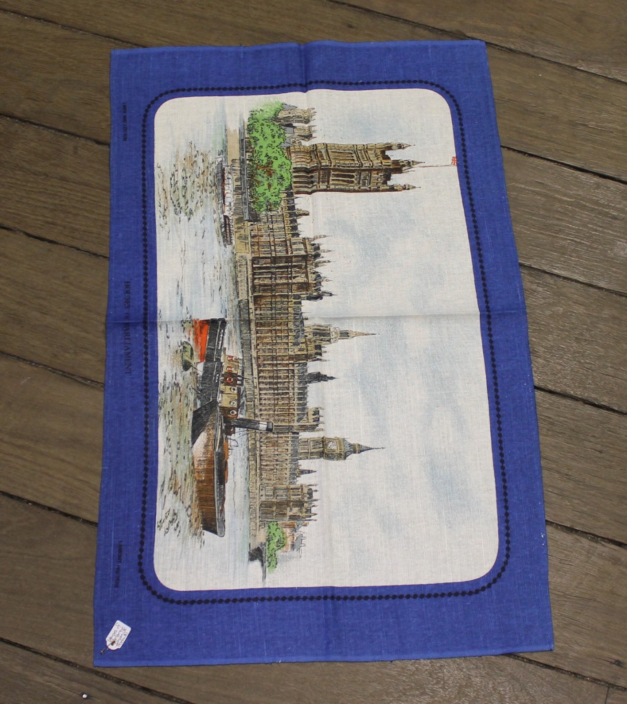 Teatowel - Houses of Parliament, London, UK - morpeth antique centre hunter valley linen cotton blend tea towel teatowel vintage road trip new holiday destination australian town big icon native bird animal flora fauna wild flowers beach coast rural outback souvenier international destination landmark city region houses of parliament london thames river shipping england united kingdom