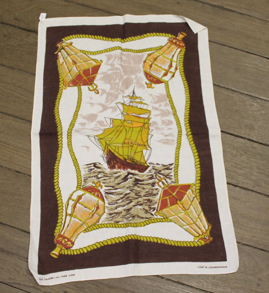 Teatowel - Clipper Ship - morpeth antique centre hunter valley linen cotton blend tea towel teatowel vintage road trip new holiday destination australian town big icon native bird animal flora fauna wild flowers beach coast rural outback souvenier international destination landmark city region clipper ship bounty endeavour ocean sailing