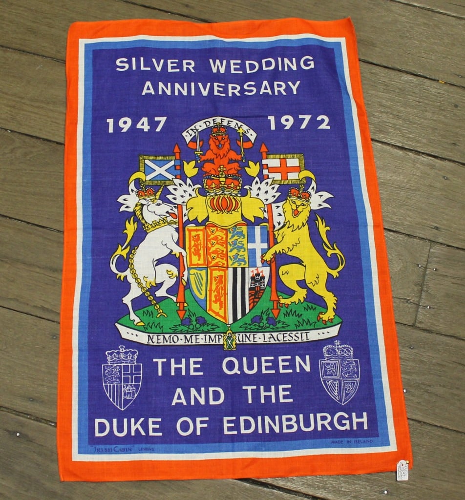 Teatowel - QEII & Philip Silver Wedding Anniversay - morpeth antique centre hunter valley linen cotton blend tea towel teatowel vintage road trip new holiday destination australian town big icon native bird animal flora fauna wild flowers beach coast rural outback souvenier international destination landmark city region silver wedding anniversary 1972 queen elizabeth II prince philip duke of edinburgh twenty five years marriage