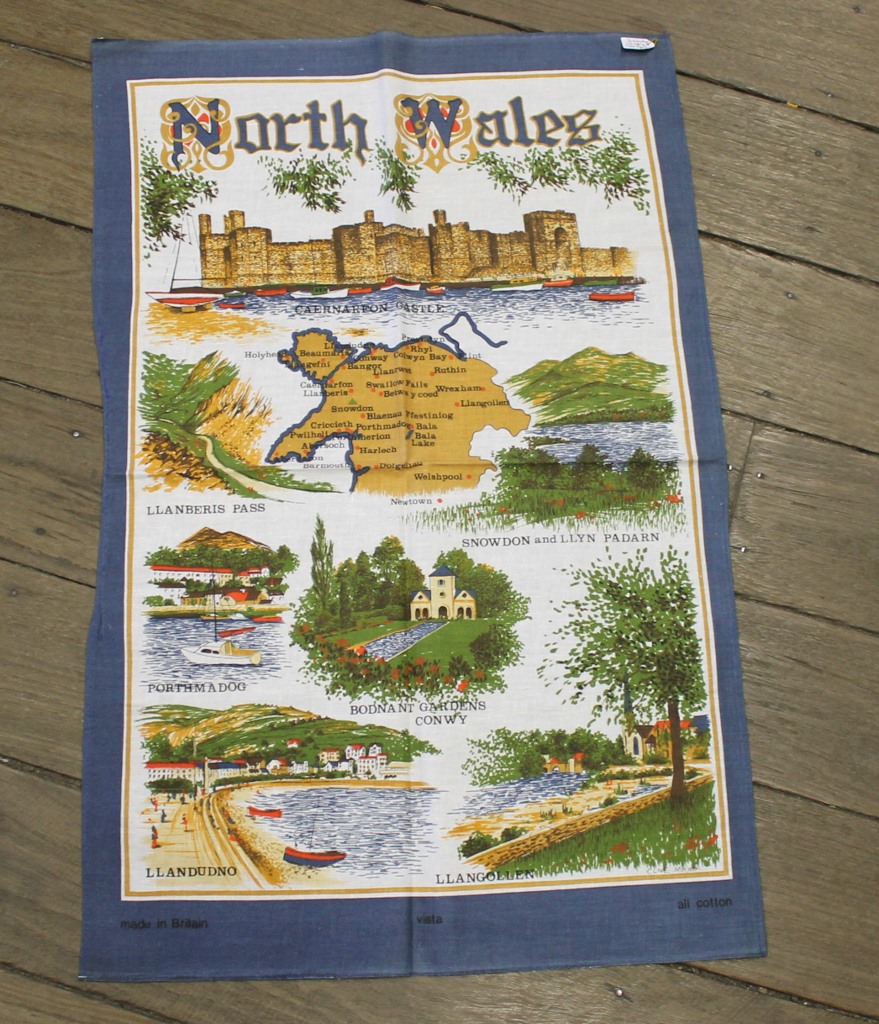 Teatowel - North Wales, UK - morpeth antique centre hunter valley linen cotton blend tea towel teatowel vintage road trip new holiday destination australian town big icon native bird animal flora fauna wild flowers beach coast rural outback souvenier international destination landmark city region north wales united kingdom
