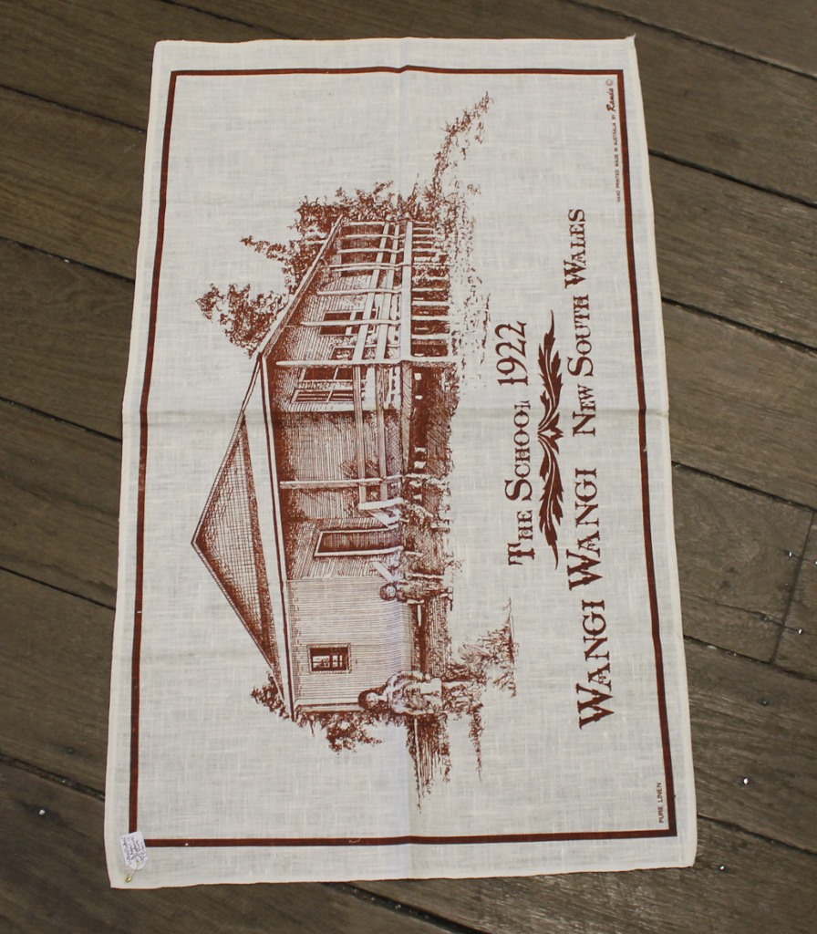 Teatowel - Wangi Wangi, NSW (School) - morpeth antique centre hunter valley linen cotton blend tea towel teatowel vintage road trip new holiday destination australian town big icon native bird animal flora fauna wild flowers beach coast rural outback souvenier international destination landmark city region wangi wangi lake macquarie nsw news south wales the school 1922