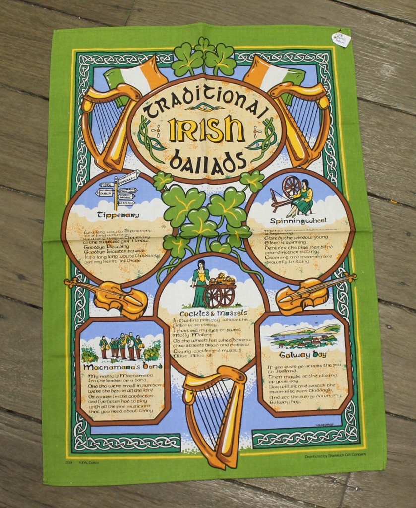 Teatowel - Irish Ballads - morpeth antique centre hunter valley linen cotton blend tea towel teatowel vintage road trip new holiday destination australian town big icon native bird animal flora fauna wild flowers beach coast rural outback souvenier international destination landmark city region irish ballads songs poems music traditional ireland luck shamrock