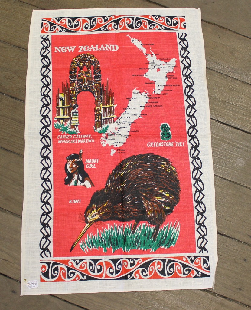 Teatowel - New Zealand (Kiwi Bird) - morpeth antique centre hunter valley linen cotton blend tea towel teatowel vintage road trip new holiday destination australian town big icon native bird animal flora fauna wild flowers beach coast rural outback souvenier international destination landmark city region new zealand kiwi maori tiki