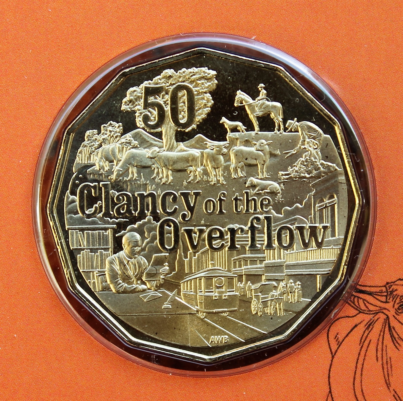 Australian Fifty Cent - Clancy of the Overflow - morpeth antique centre hunter valley australian coin fifty cent card man from snowy river clancy overflow waltzing matilda banjo paterson poem song ballad story