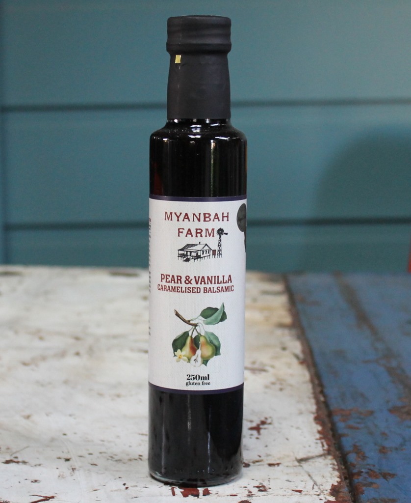 Myanbah - Pear & Vanilla Caramelised Balsamic - morpeth gourmet foods gift gallery hunter valley myanbah farm dulce de leche oil dukkah dukka relish mayonnaise aioli salad dressing caramelised pear vanilla balsamic jam dessert sauce paste butter