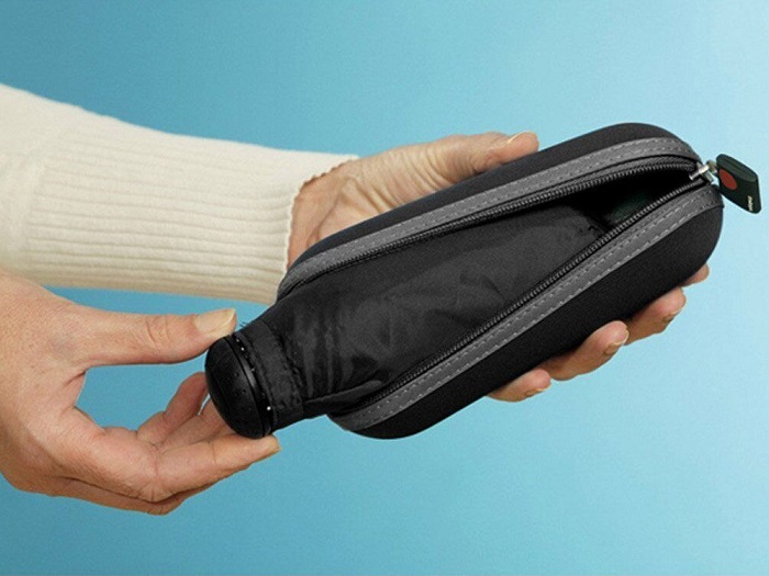 Knirps Umbrella with Case Black - morpeth gift gallery hunter valley knirps ultra 50 200 X1 Compact case umbrella light mini duomatic push button open close sun shield travel navy dots aqua black red pink blue turquoise