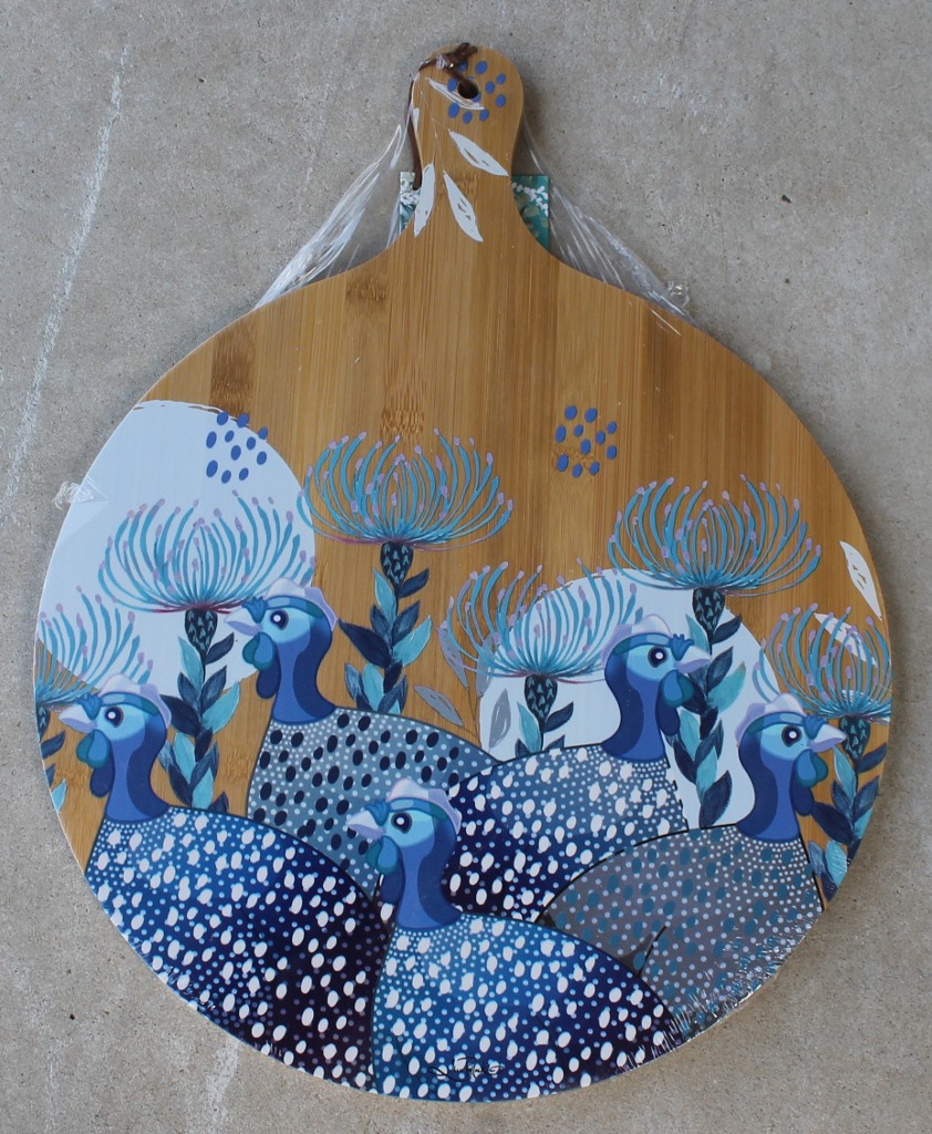 Serving Platter Round - Guinea Fowl Blue - morpeth gift gallery hunter valley lisa pollock art from the heart picnic table platter grazing table salad server salt pepper griunder drink cooler double walled mug stainless steel bamboo australiana guinea fowl grey nomad happy glamper platter