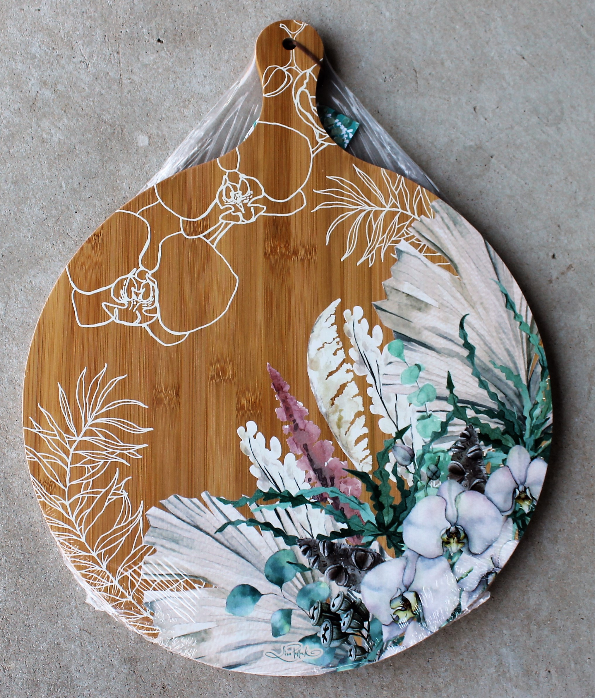 Serving Platter Round - Wildflowers - morpeth art gift gallery hunter valley region lisa pollock australian design bamboo round grazing board platter flora fauna bird wildlife native eucalypt boronia tea tree