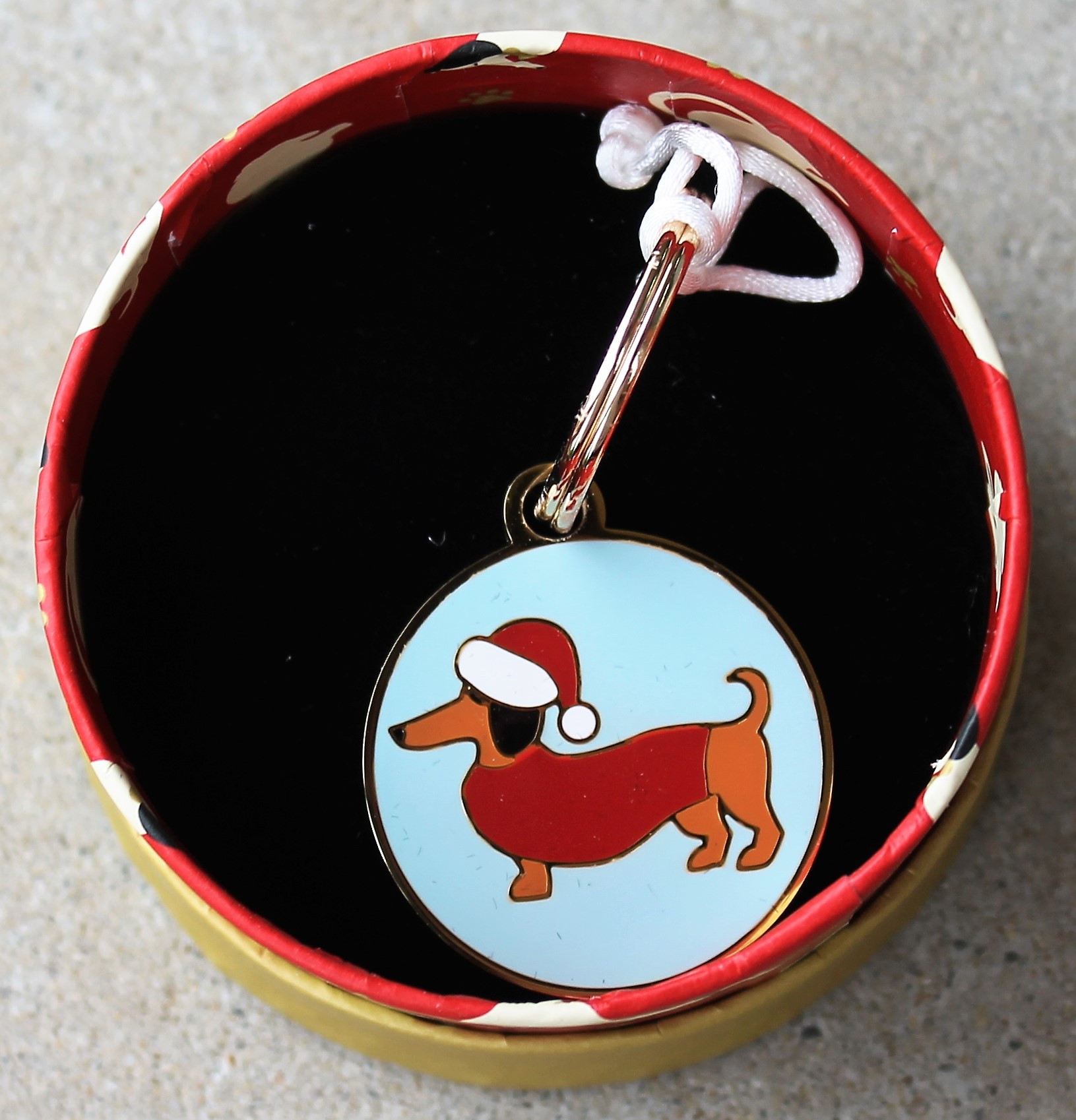 Erstwilder Pet Charm - Christmas Spiffy (Dog) - morpeth antique centre hunter valley erstwilder enamel pin ornament pet charm brooch earrings necklace cardigan clips hello kitty an australian christmas native flora fauna bird spiffy sausage dog dachshund