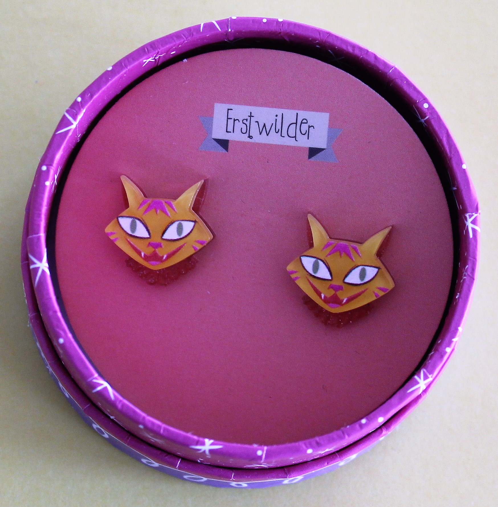 Erstwilder Earrings - The Cheshire Cat - morpeth antique centre hunter valley erstwilder kitschy with designs alice in wonderland brooch necklace earrings enamel pin lewis carroll mad hatter doormouse white rabbit cheshire cat