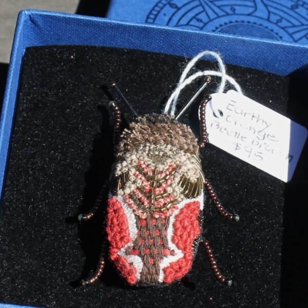 Earthy Orange Beetle Brooch Morpeth Antique Centre Hunter Valley NSW Handcrafted Trovelore India embroidered beaded