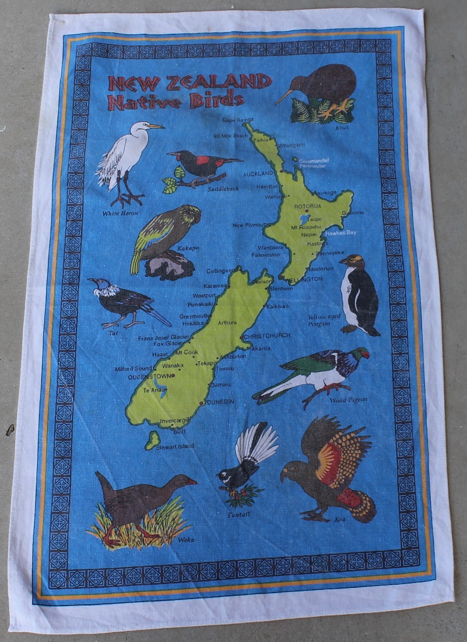 Teatowel - New Zealand Native Birds - morpeth antique centre hunter valley tea towel roadtrip linen cotton vintage new zealand native birds