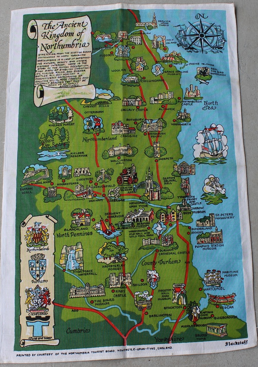 Teatowel - Ancient Kingdom of Northumbria, England - morpeth antique centre hunter valley tea towel roadtrip linen cotton vintage ancient kingdom of northumbria newcastle upon tyne
