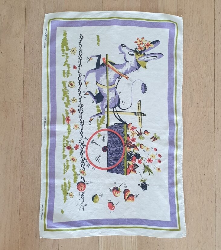 Teatowel - Donkey & Cart - morpeth antique centre hunter valley tea towel road trip australia donkey and cart