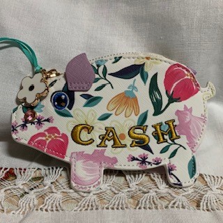 Vendula Card Holder Purse - Piggy Bank - morpeth gift gallery hunter valley vendula london piggy bank pig floral roses pouch bag box money card holder purse
