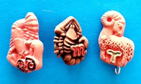 German Charity Badge Trio - Zodiacs - morpeth antique centre hunter valley german world war two II third reich WHW winter charity relief token glass metal plastic donation pin badge zodiacs