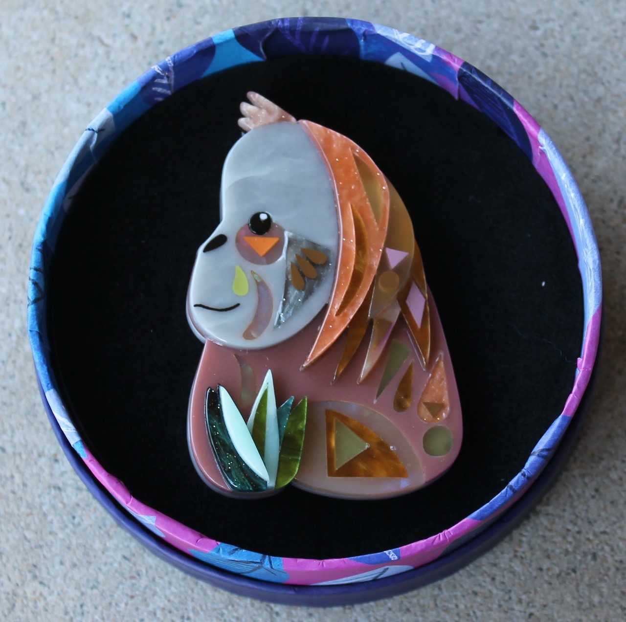 Erstwilder Brooch - The Orderly Orangutan - morpeth antique centre hunter valley erstwilder pete cromer wildlife mini space african jungle animals birds zoo mini brooch earrings ring necklace scarf orderly orangutan