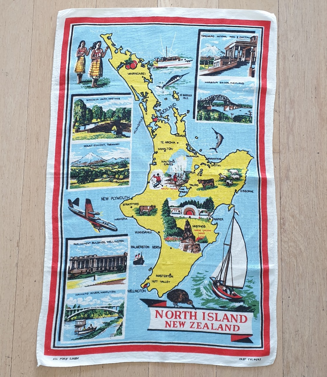 Teatowel - North Island, NZ - morpeth antique centre hunter valley road trip vacation holiday vintage tea towels linen cotton north island new zealand