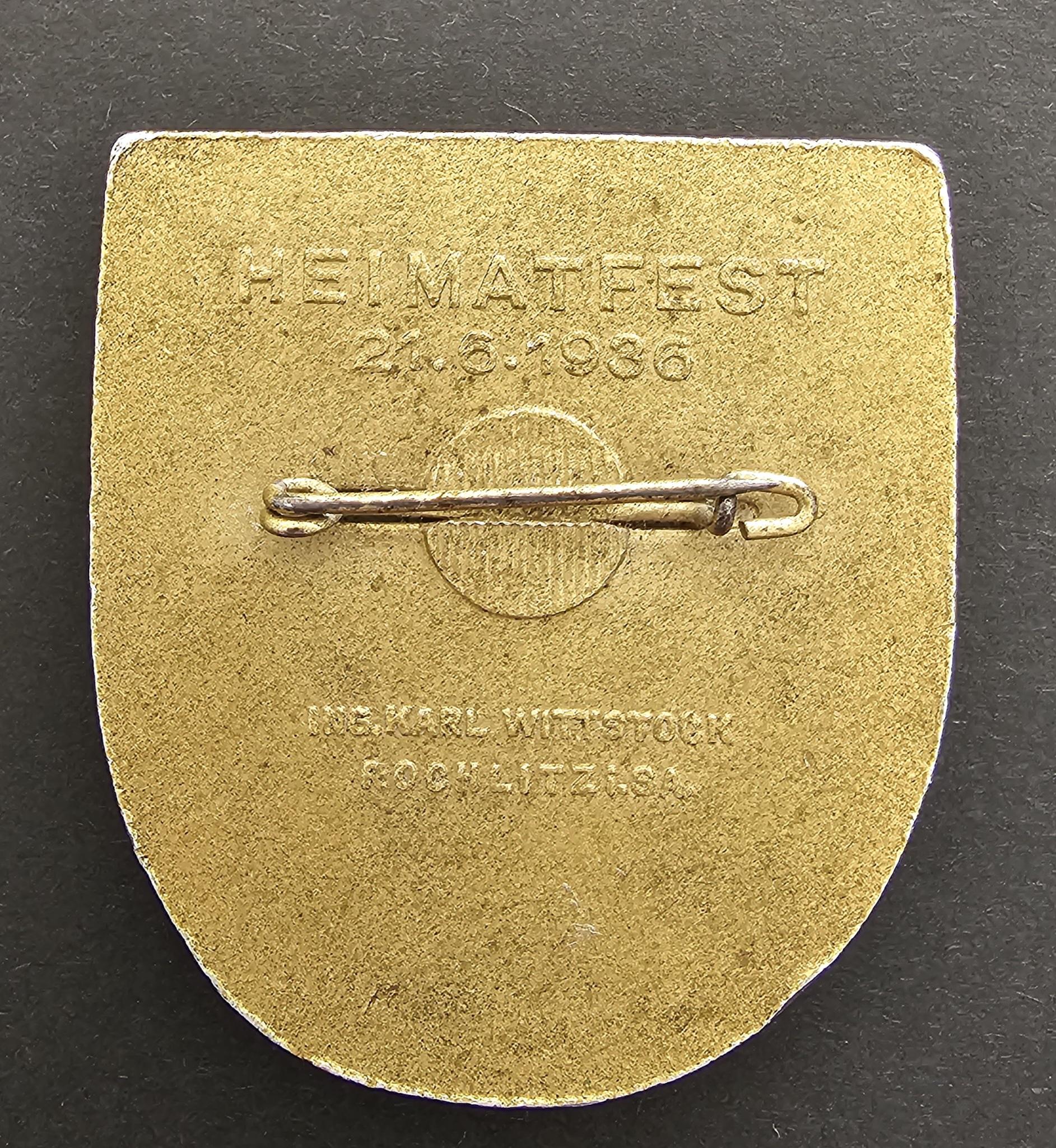 German Badge - Rochlitz Festival 1936 - morpeth antique centre hunter valley germany third reich home festival heimatfest rochlitz 1936 1000th anniversary of control nsdap flossenburg concentration camp GDR east soviet ussr