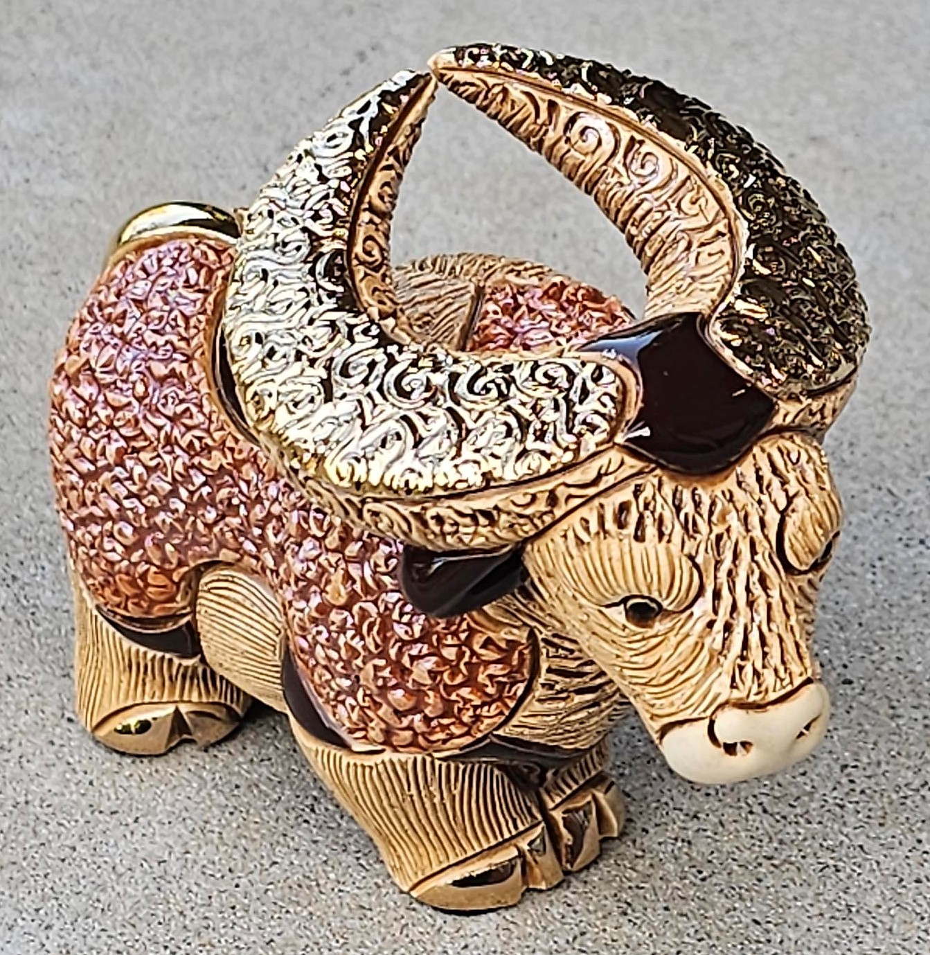 Rinconada - Brown Ox F229M - morpeth gift gallery hunter valley de rosa rinconada uruguay pottery enamel gold gilt enameled figurine collectable boxed