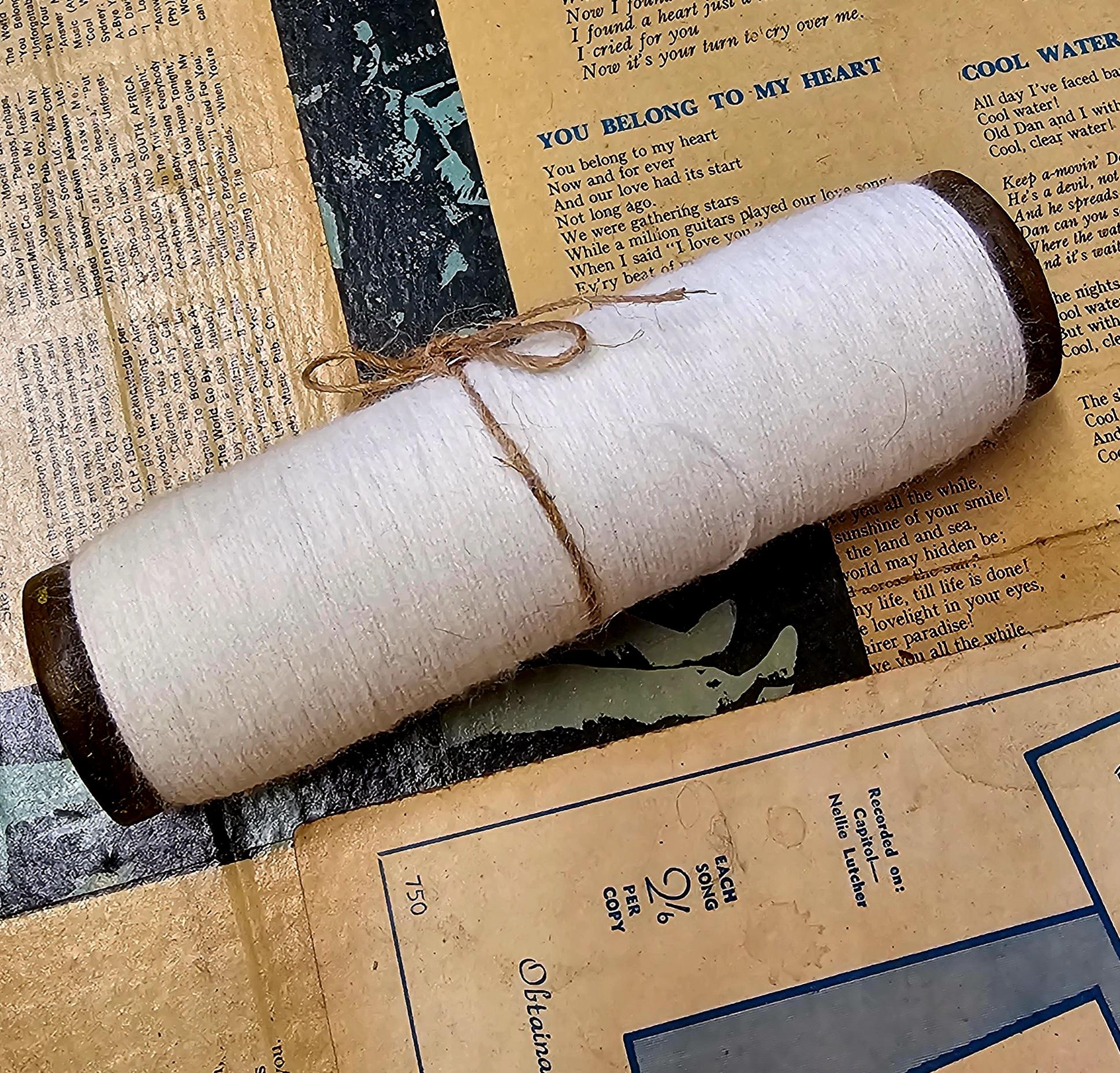 Bobbin with White Thread - morpeth antique centre hunter valley industrial textile bobbin wooden metal england canada america shuttle ratchet banded vintage antique