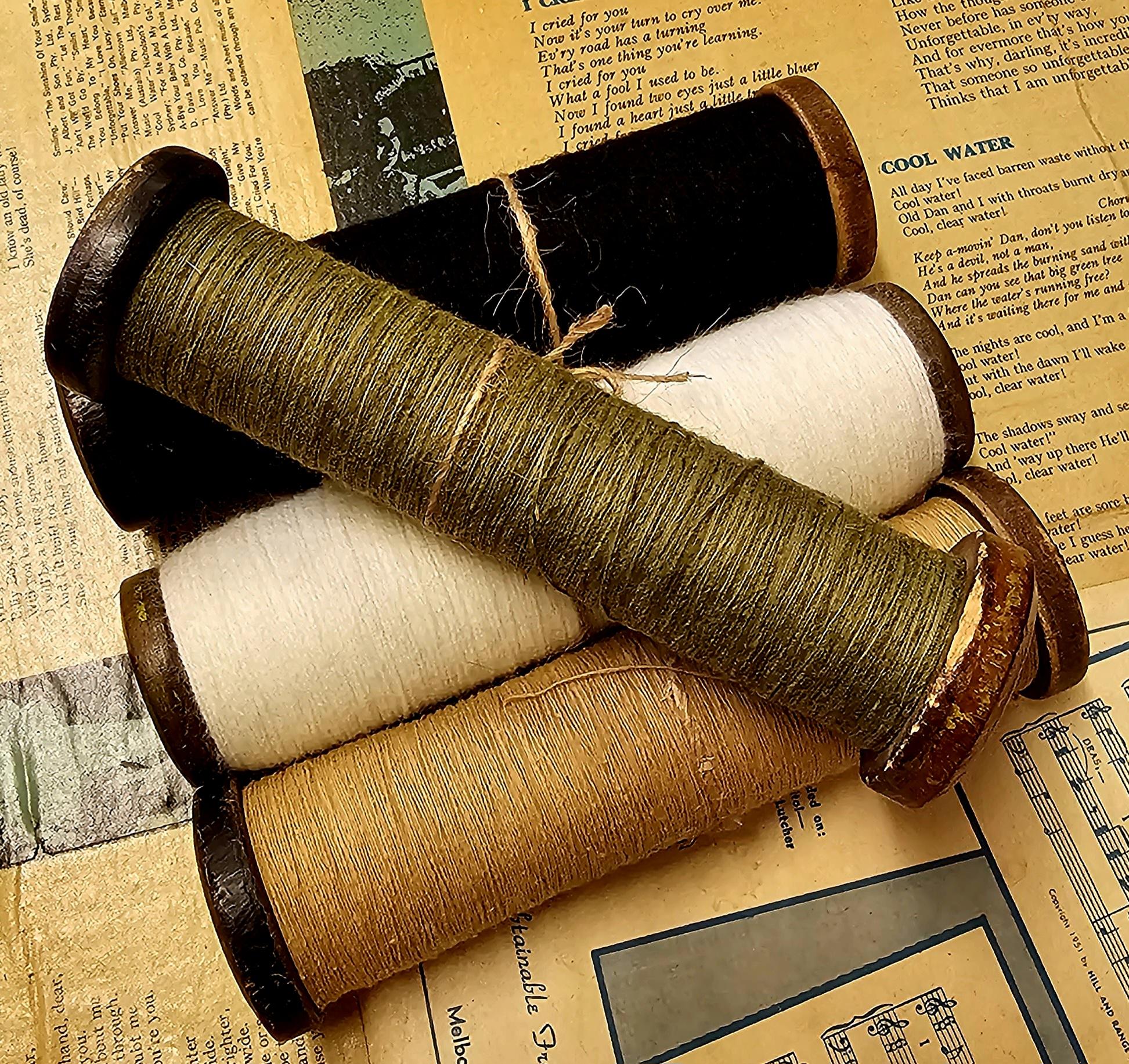 Bobbin with Black Thread - morpeth antique centre hunter valley industrial textile bobbin wooden metal england canada america shuttle ratchet banded vintage antique