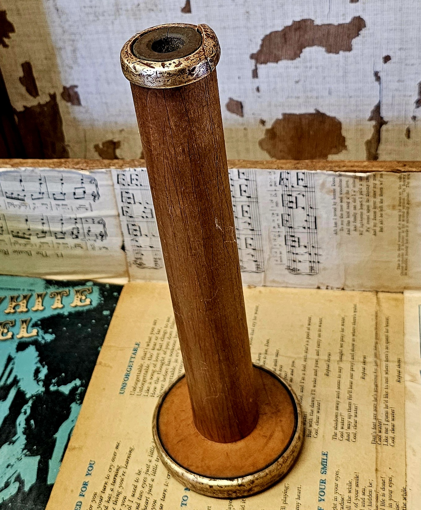 Bobbin - Twister with Brass Collars - morpeth antique centre hunter valley industrial textile bobbin wooden metal england canada america shuttle ratchet banded vintage antique