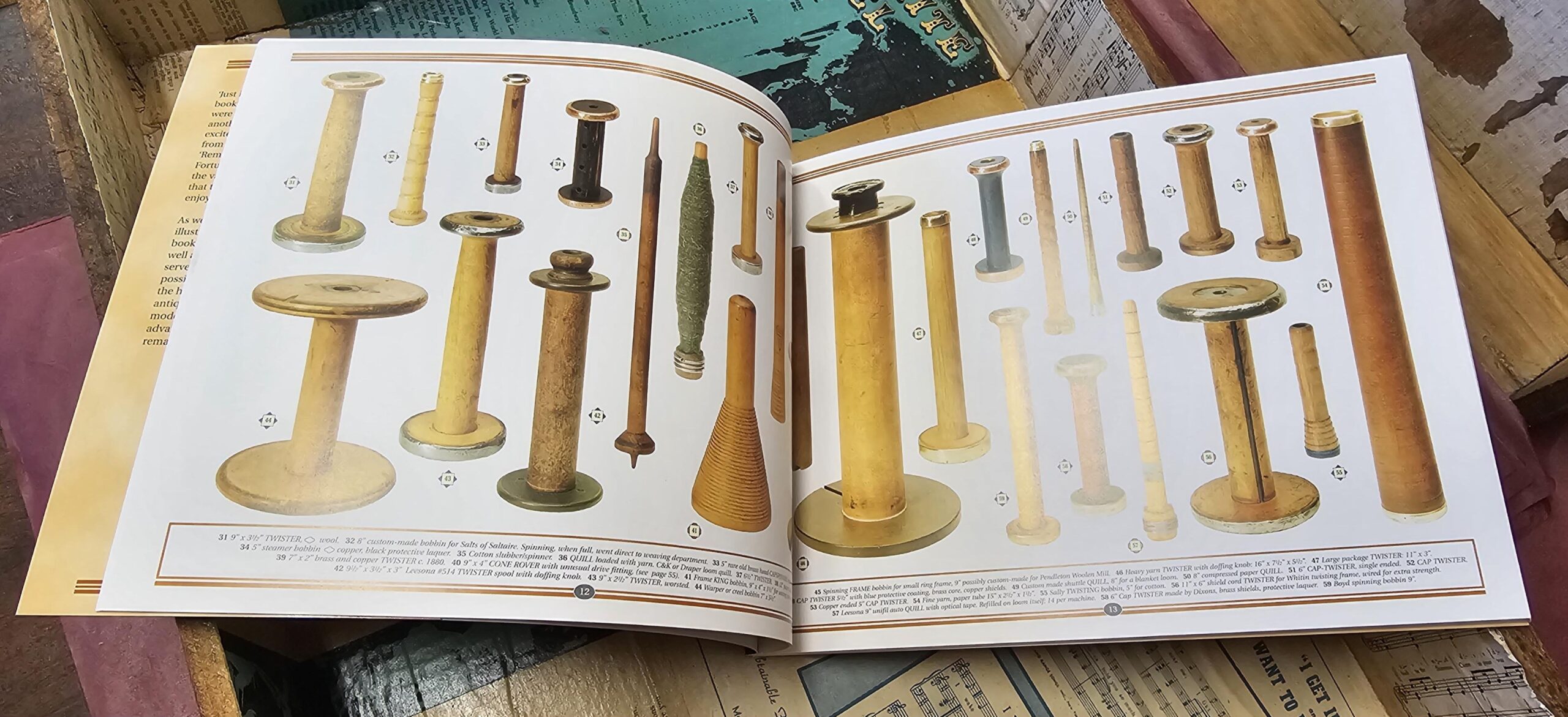 Book - The World of Wooden Bobbins - morpeth antique centre hunter valley industrial textile bobbin wooden metal england canada america shuttle ratchet banded vintage antique quill world of book story of published 1995