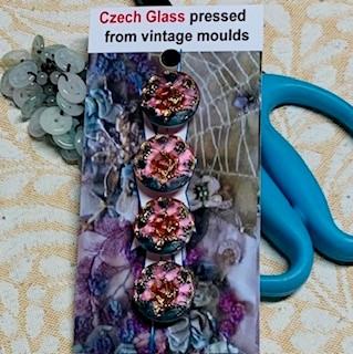 Czech Glass Buttons x 4 pink (code 3106) - Morpeth antique centre Czech glass buttons hunter valley flowers pink
