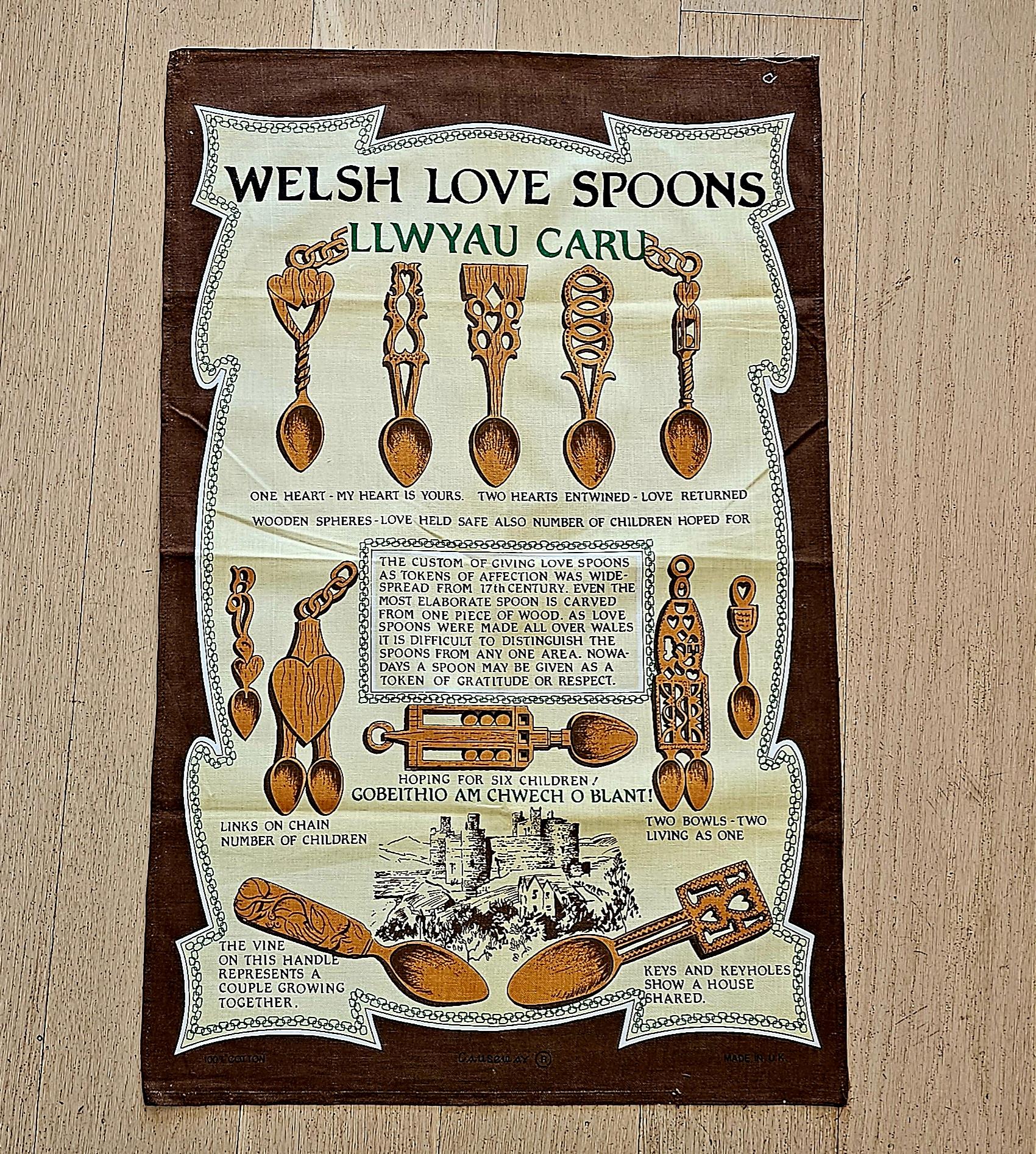 Teatowel - Welsh Love Spoons - morpeth antique centre hunter valley region road trip tea towel vintage linen cotton irish welsh love spoons wales united kingdom UK