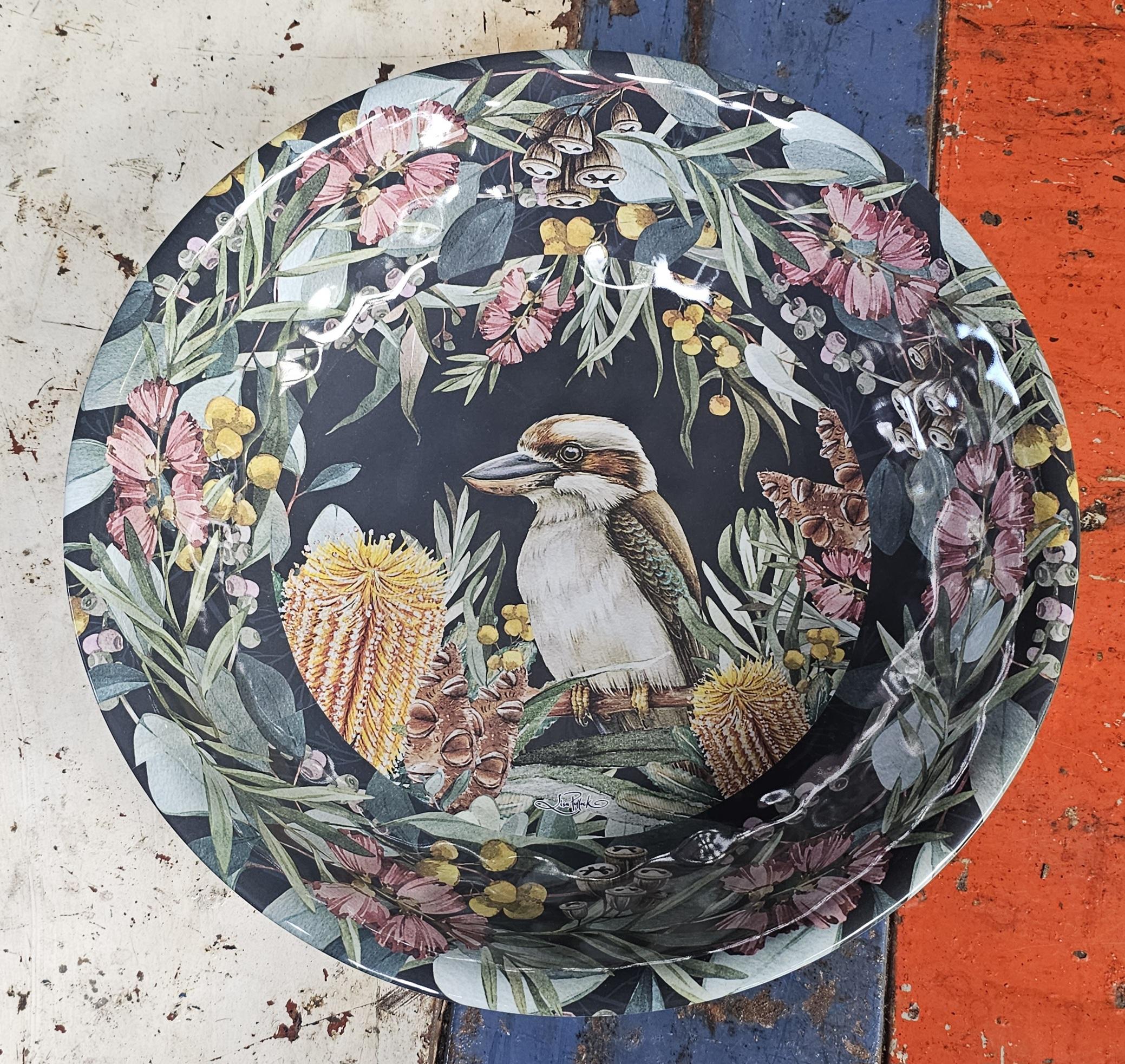 Serving Bowl - Kookaburra - morpeth gift gallery hunter valley region lisa pollock bamboo entertaining australian artist eco friendly art from the heart serving board platter trinket tray cheese knife knives set duo melamine plastic kookaburra bowl