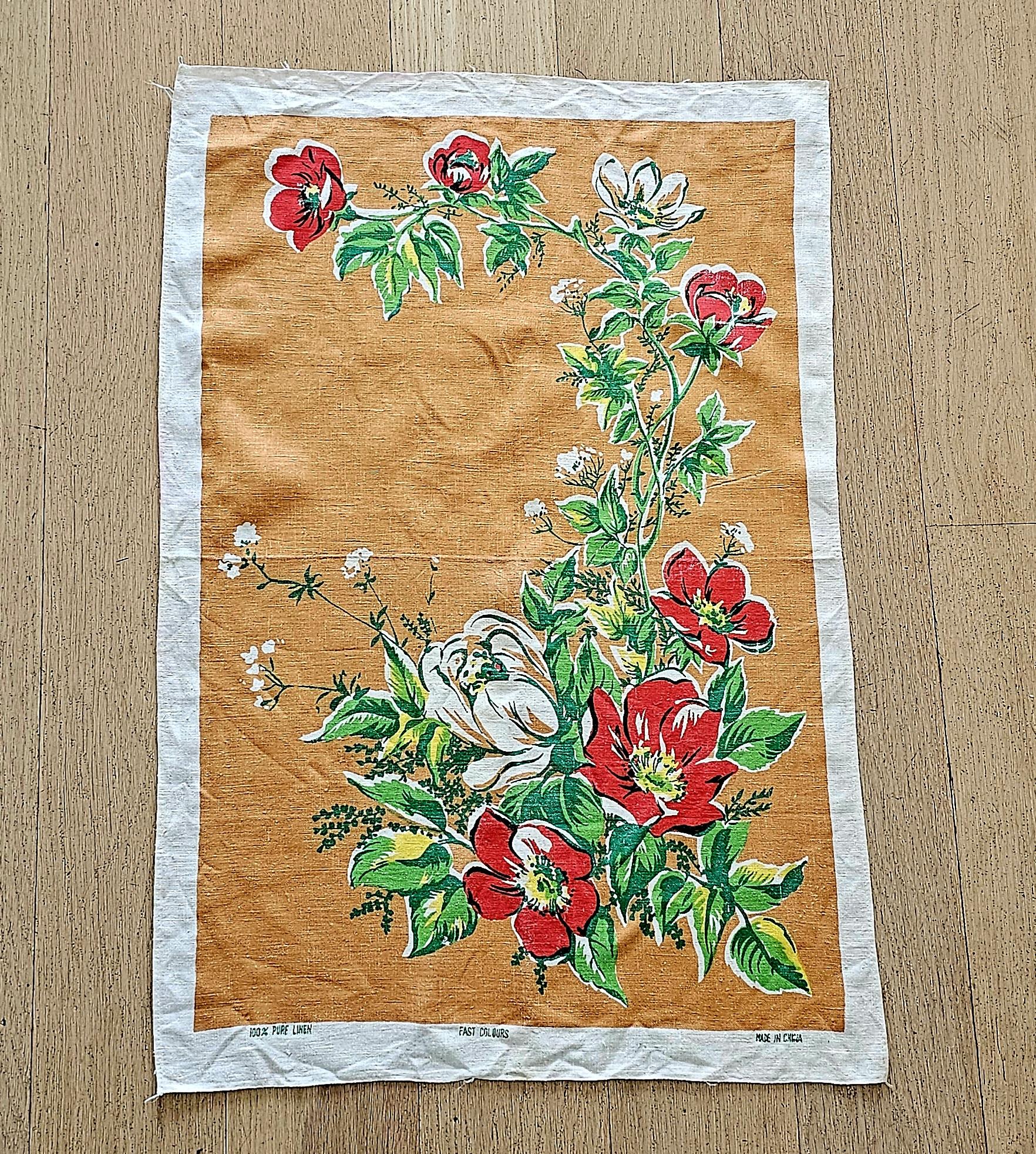 Vintage Teatowel - Red Floral - morpeth antique centre hunter region valley linen cotton irish poland czechoslovakia china tea towel road trip vintage floral bouquet
