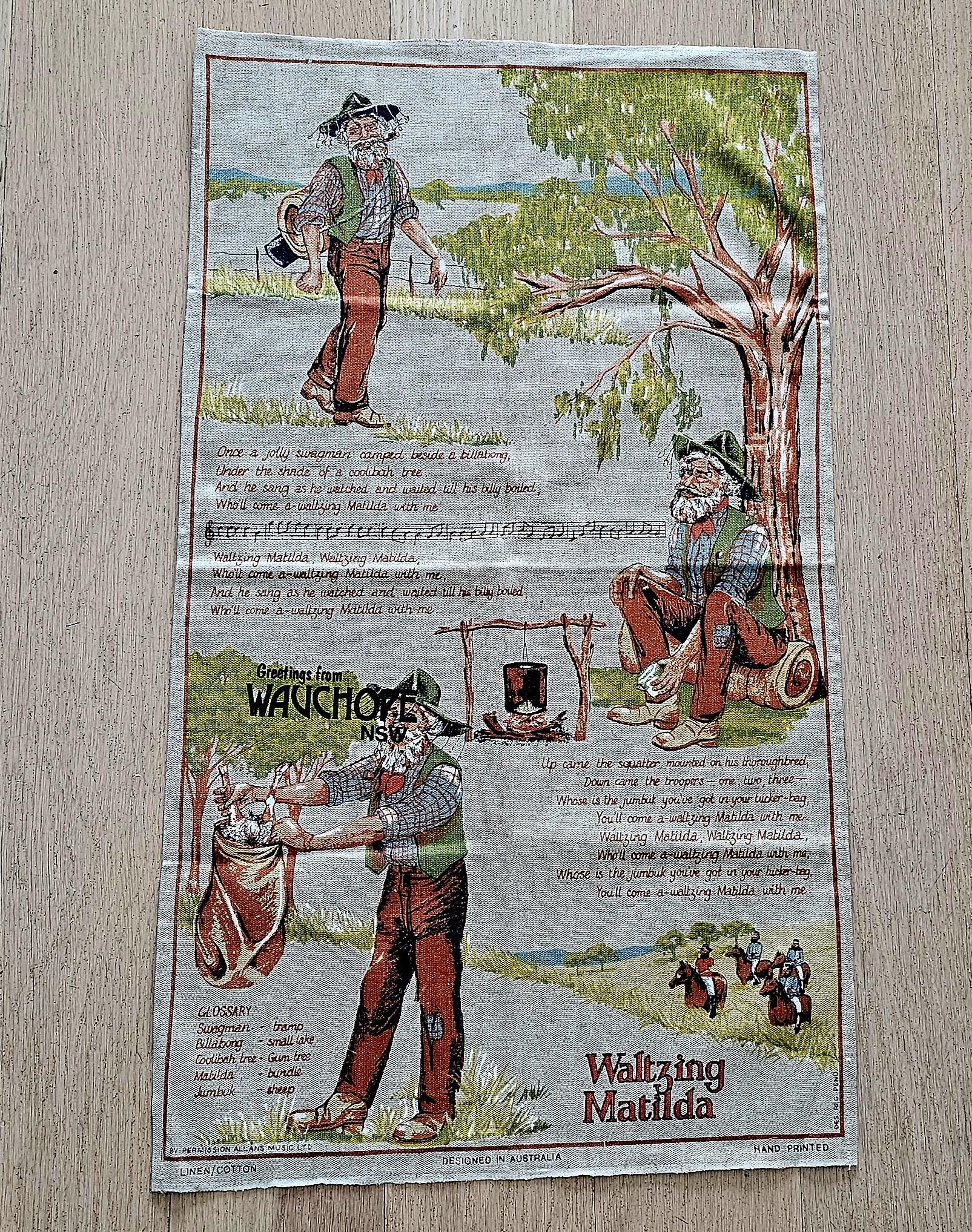 Vintage Teatowel - Mogo Goldfields Park, NSW - morpeth antique centre hunter region valley linen cotton irish poland czechoslovakia china tea towel road trip vintage wauchope north coast waltzing matilda