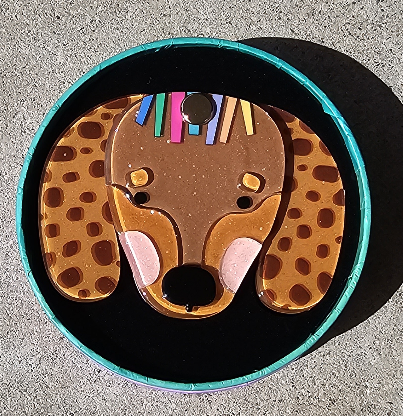Erstwilder Mirror Compact - Darcy the Dachshund - morpeth antique centre hunter region valley erstwilder brooch mirror compact earrings necklace hair clips retro collectable kutopia darcy the dachshund dog sausage