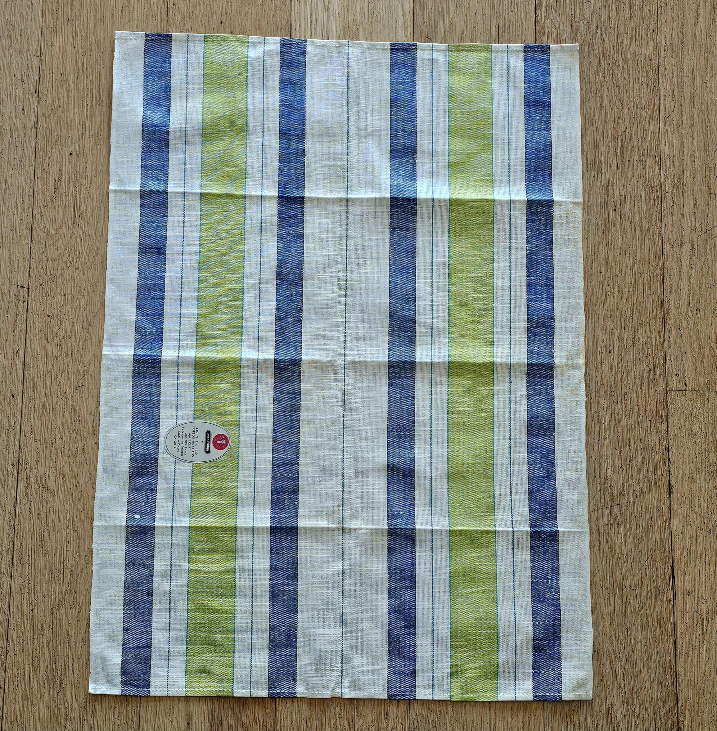 Teatowel - Blue, White & Green Stripe - morpeth antique centre hunter valley region cotton linen tea towel vintage road trip destinations country city towns places green blue white stripe